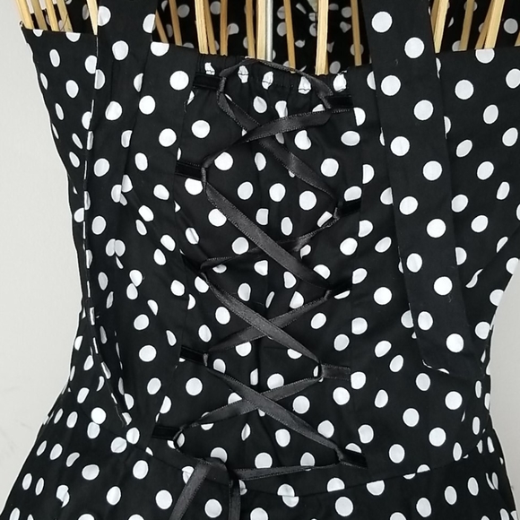 Maggie Tang Retro 1950's Medium Black & White Polka Dot Halter Midi Swing Dress - Picture 5 of 9